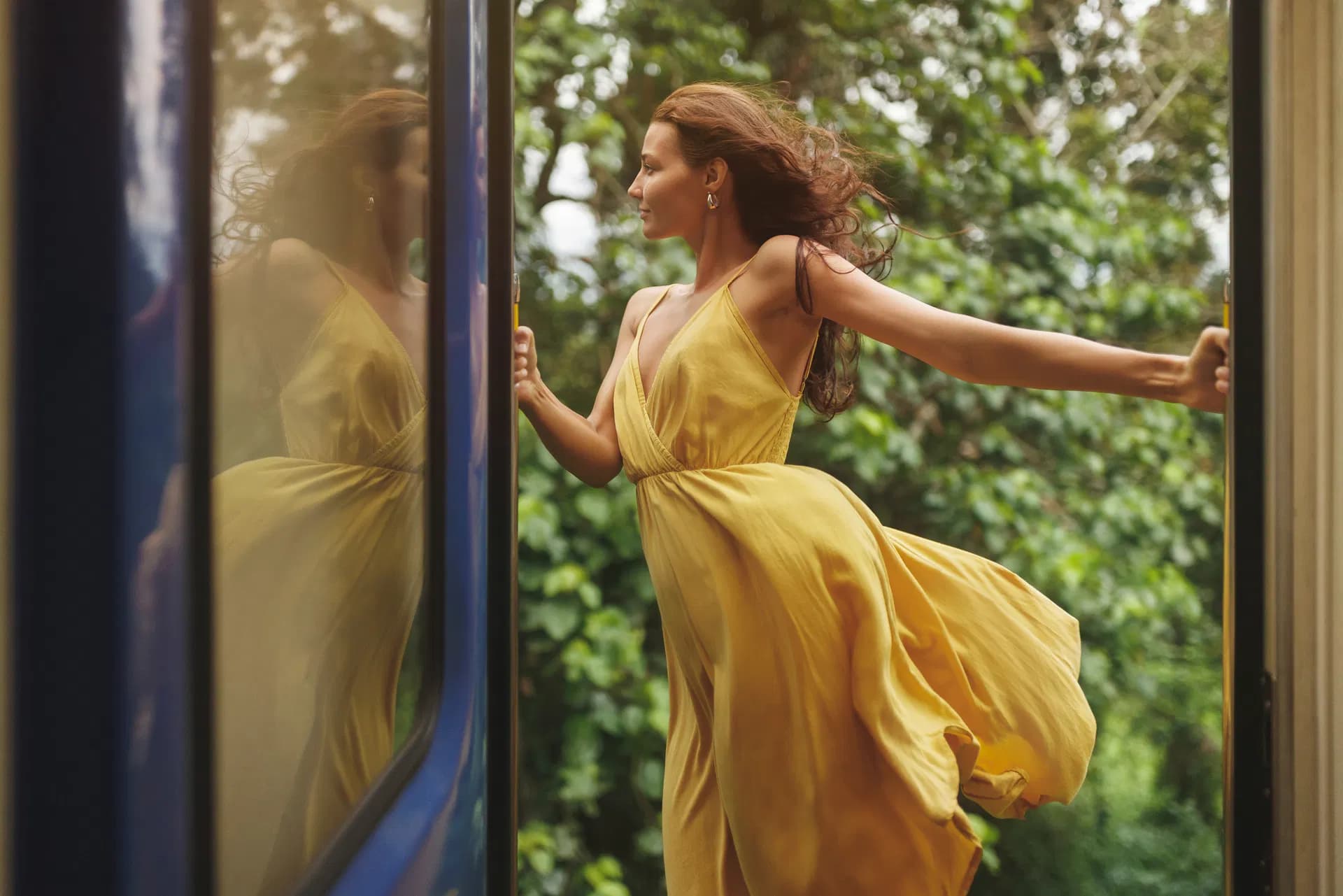 Tourist woman traveling by train in Ella