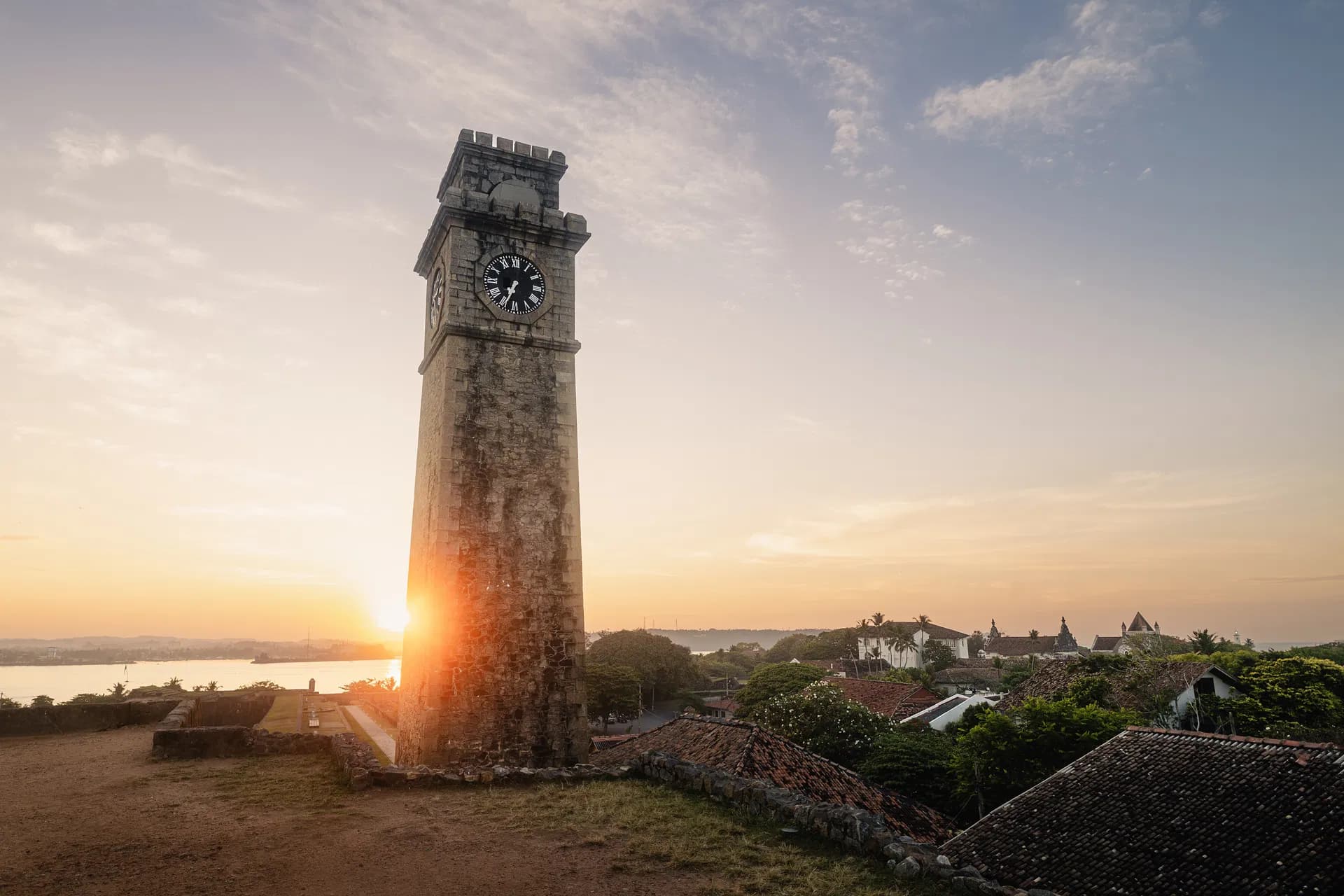 Galle Fort clock tower at sunrise