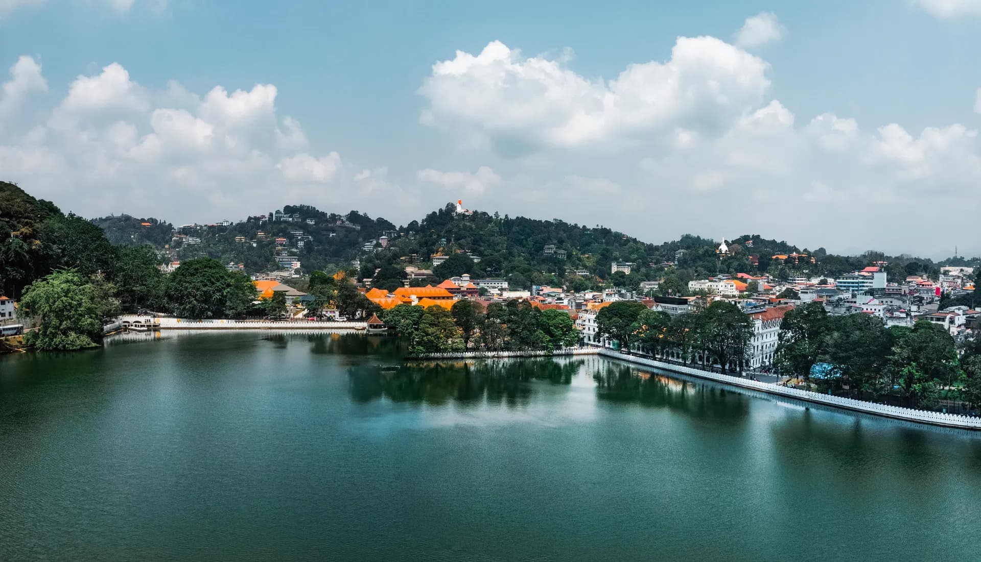 Aerial view of Kandy Lake and city skyline